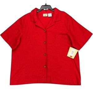 NEW Essentials by Lee Women's 18W Plus Size Linen Blend Button Down Red Shirt